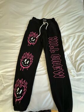 Kill Crew Black Sweatpants with Pink Flame Graphics